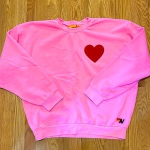 Aviator Nation Heart Stitch relaxed crew sweatshirt in Neon Pink